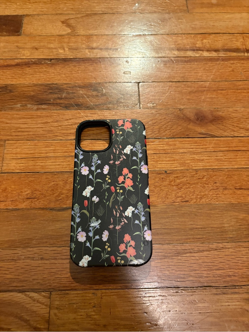 Black Floral Protective Phone Case with Multicolor Flowers